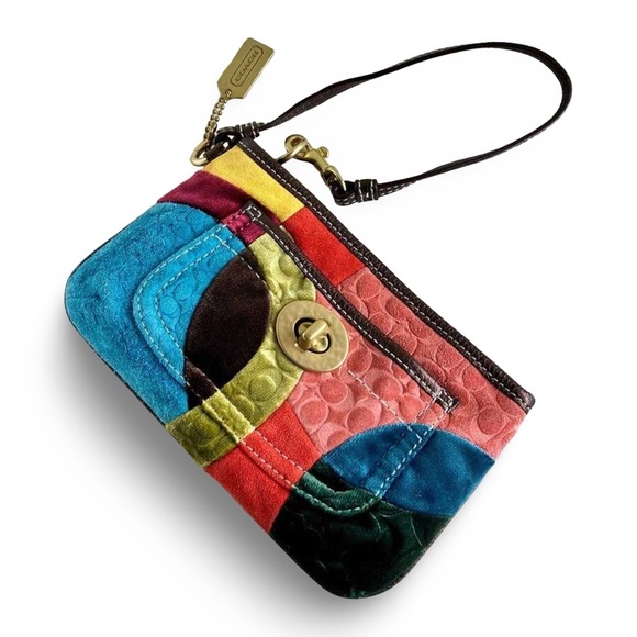 Y2K VTG Coach Velvet Suede Patchwork Clutch | Hammered Hardware | 40854 - Picture 1 of 3